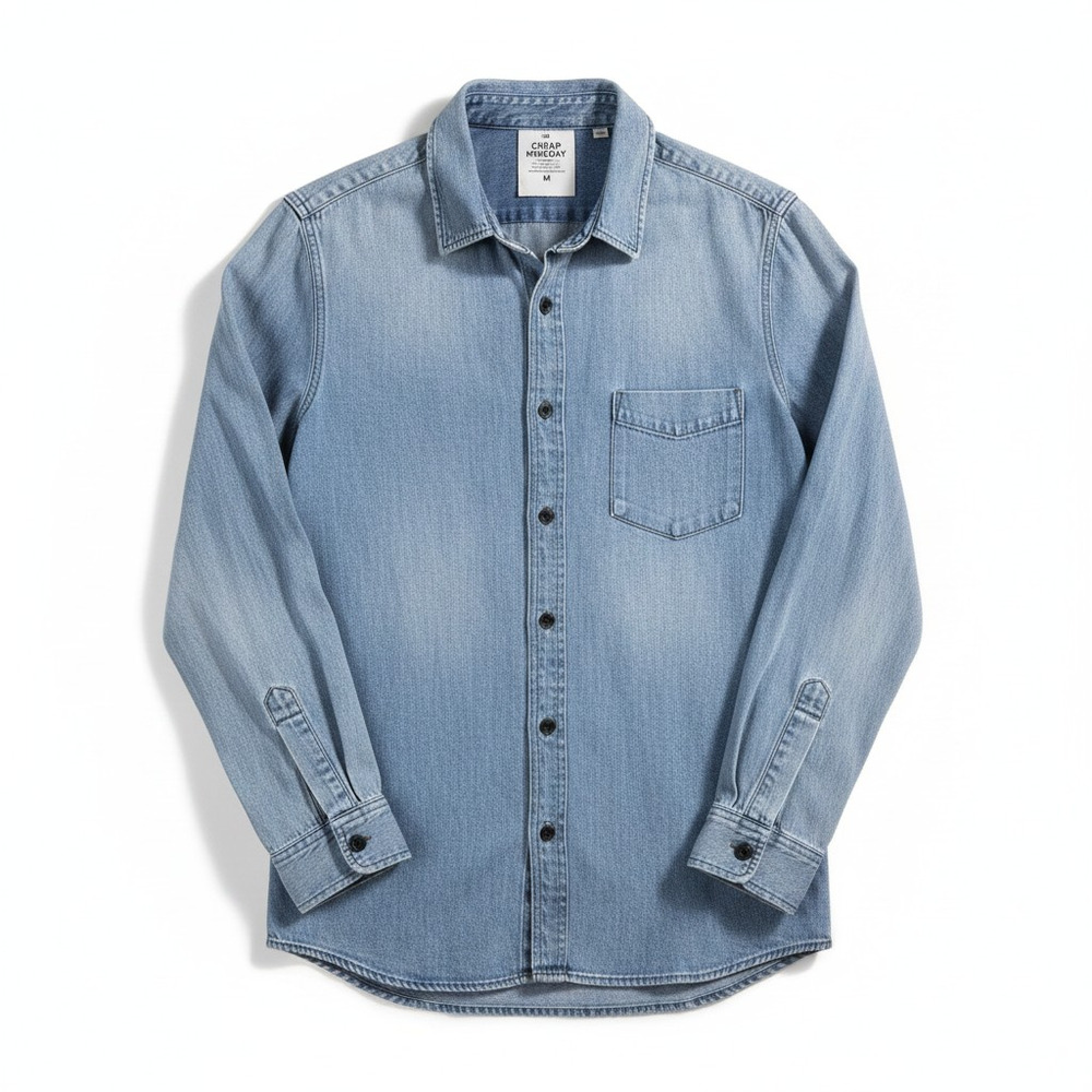 Cheap Monday Mens Denim Long Sleeve Button Down Shirt Blue M Indie Sleaze Casual